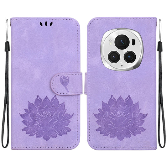 For Honor Magic6 Pro Lotus Embossed Leather Phone Case(Purple) - Honor Cases by PMC Jewellery | Online Shopping South Africa | PMC Jewellery | Buy Now Pay Later Mobicred