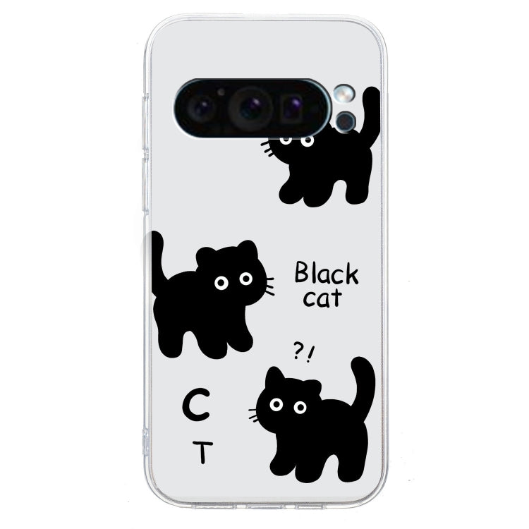 For Google Pixel 9 Pro Colored Drawing Pattern Transparent TPU Phone Case(Black Cat) - Google Cases by PMC TechLife | Online Shopping South Africa | PMC TechLife | Buy Now Pay Later Mobicred