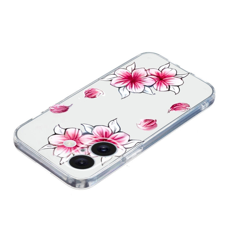 For iPhone 16 Colored Drawing Pattern Transparent TPU Phone Case(Sakura) - iPhone 16 Cases by PMC TechLife | Online Shopping South Africa | PMC TechLife | Buy Now Pay Later Mobicred