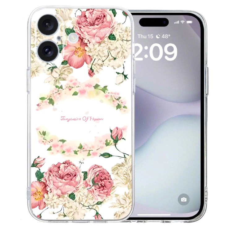 For iPhone 16 Colored Drawing Pattern Transparent TPU Phone Case(Rose) - free shipping - PMC TechLife - Order now!
