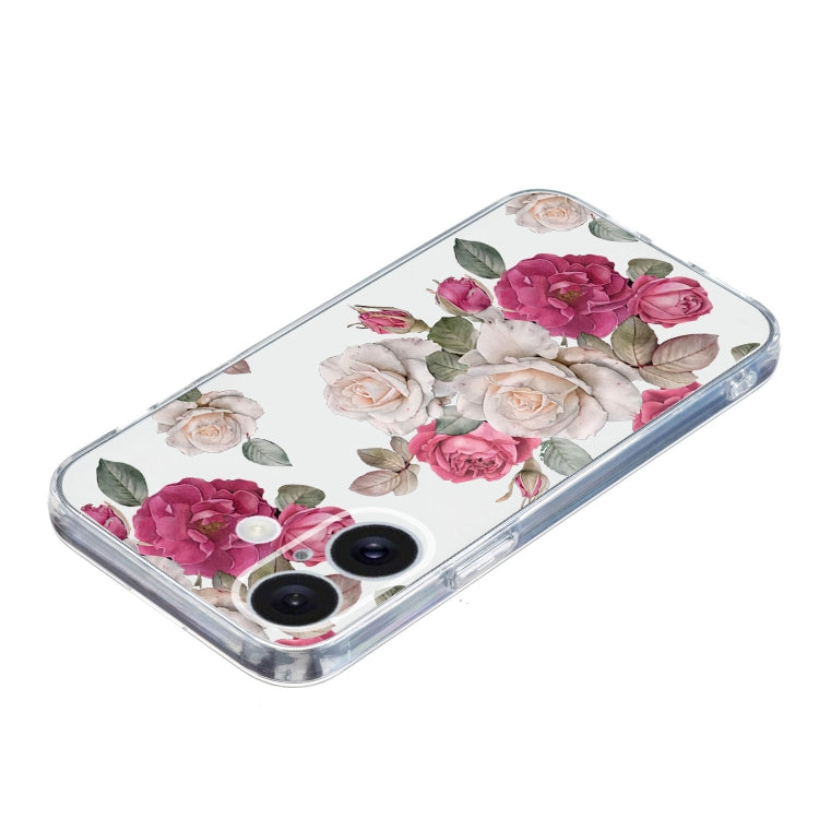 For iPhone 16 Colored Drawing Pattern Transparent TPU Phone Case(Peony) - free shipping - PMC TechLife - Order now!