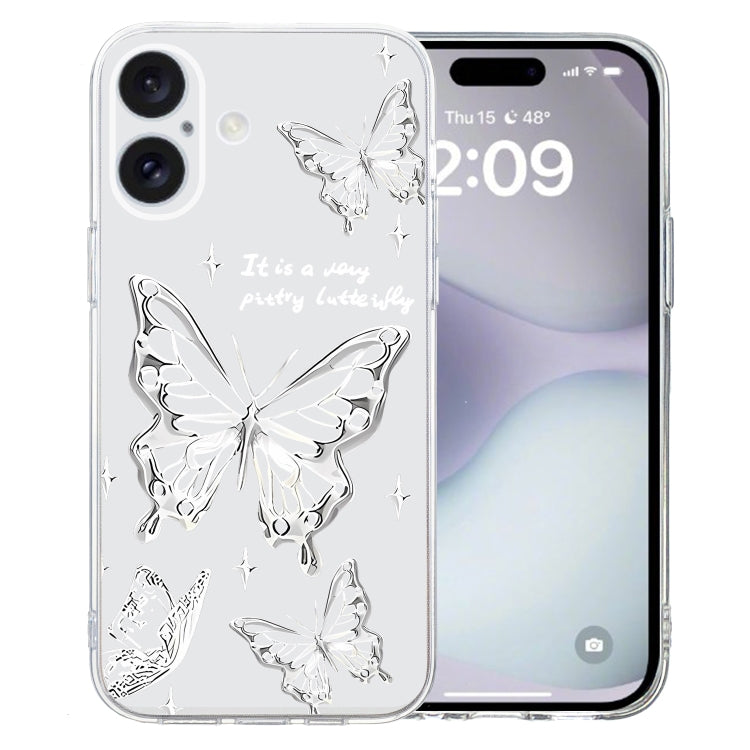 For iPhone 16 Colored Drawing Pattern Transparent TPU Phone Case(Butterflies) - iPhone 16 Cases by PMC TechLife | Online Shopping South Africa | PMC TechLife | Buy Now Pay Later Mobicred