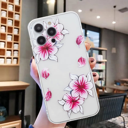 For iPhone 16 Pro Max Colored Drawing Pattern Transparent TPU Phone Case(Sakura) - iPhone 16 Pro Max Cases by PMC Jewellery | Online Shopping South Africa | PMC Jewellery | Buy Now Pay Later Mobicred