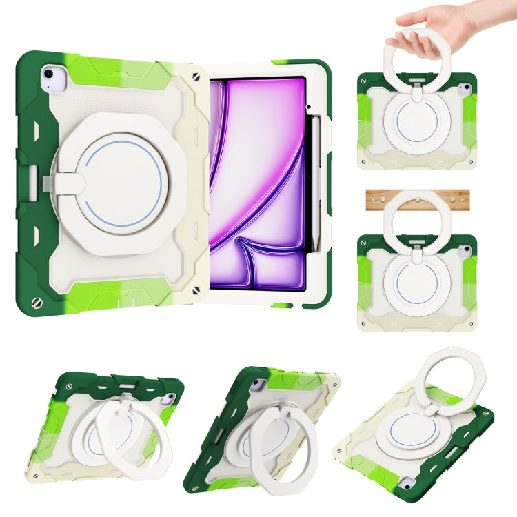 For iPad Air 13 2024 Armor Portable Rotating Ring Holder Silicone Tablet Case with Pen Slot(Colorful Green) - iPad Air 13 2024 Cases by PMC Jewellery | Online Shopping South Africa | PMC Jewellery | Buy Now Pay Later Mobicred