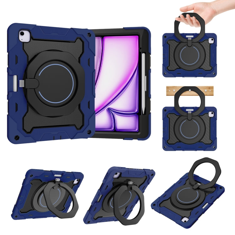 For iPad Air 13 2024 / 2025 Armor Portable Rotating Ring Holder Silicone Tablet Case with Pen Slot(Navy Blue) - iPad Air 13 2025 / 2024 Cases by PMC Jewellery | Online Shopping South Africa | PMC Jewellery | Buy Now Pay Later Mobicred