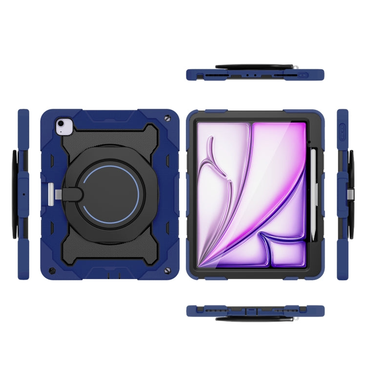 For iPad Air 13 2024 / 2025 Armor Portable Rotating Ring Holder Silicone Tablet Case with Pen Slot(Navy Blue) - iPad Air 13 2025 / 2024 Cases by PMC Jewellery | Online Shopping South Africa | PMC Jewellery | Buy Now Pay Later Mobicred