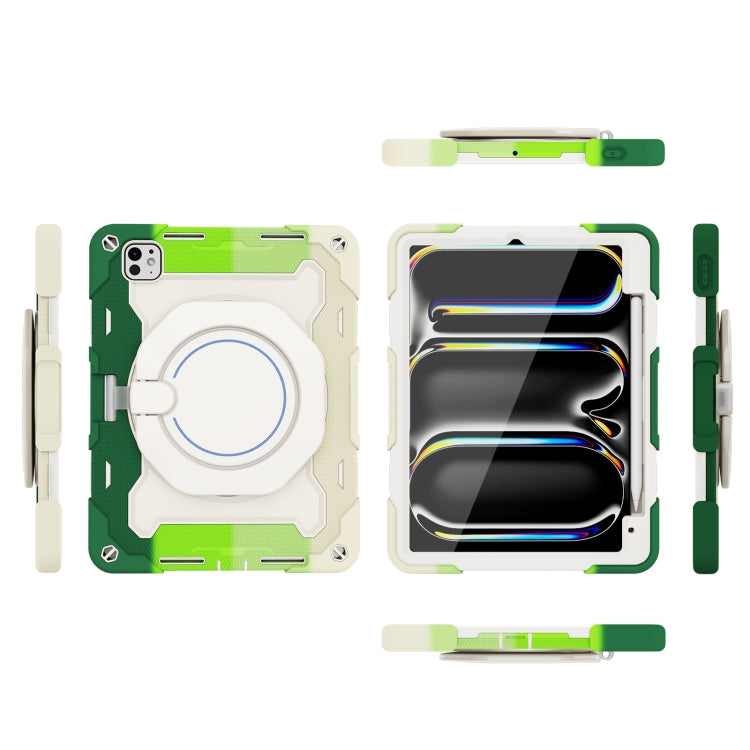 For iPad Pro 11 2024 Armor Portable Rotating Ring Holder Silicone Tablet Case with Pen Slot(Colorful Green) - iPad Pro 11 2024 Cases by PMC Jewellery | Online Shopping South Africa | PMC Jewellery | Buy Now Pay Later Mobicred