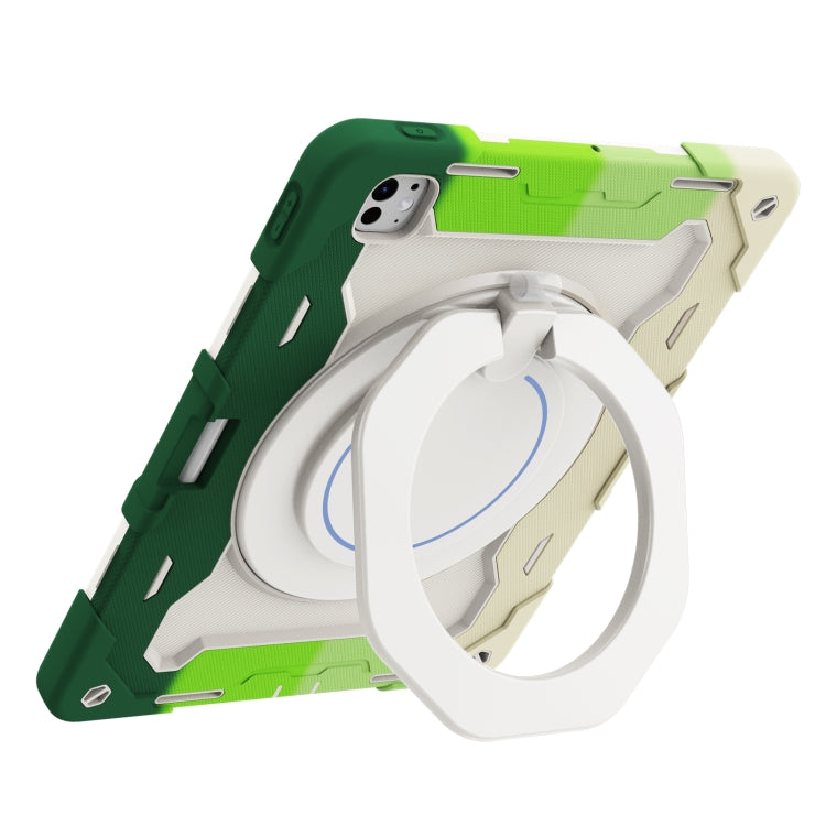 For iPad Pro 13 2024 Armor Portable Rotating Ring Holder Silicone Tablet Case with Pen Slot(Colorful Green) - iPad Pro 13 2024 Cases by PMC Jewellery | Online Shopping South Africa | PMC Jewellery | Buy Now Pay Later Mobicred