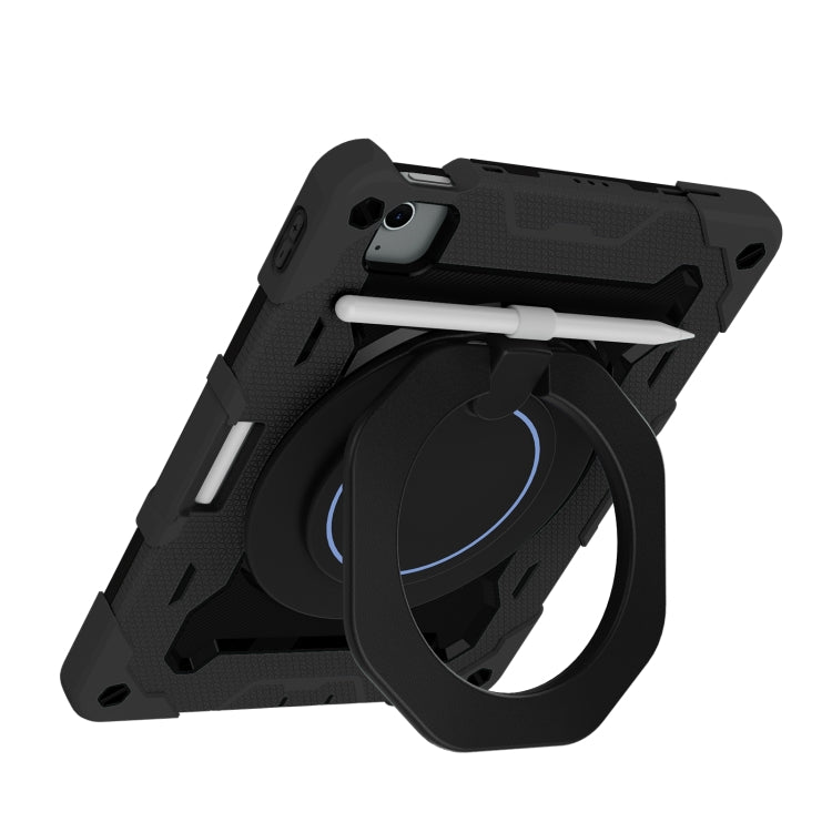 For iPad Air 11 2024 Armor Portable Rotating Ring Holder Silicone Tablet Case with Pen Slot(Black) - iPad Air 11 2024 Cases by PMC Jewellery | Online Shopping South Africa | PMC Jewellery | Buy Now Pay Later Mobicred