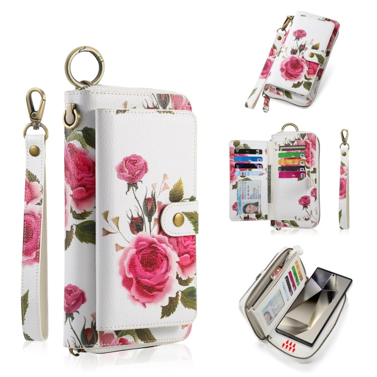 For Samsung Galaxy S24 5G POLA Flower Multi-functional Zipper Wallet Leather Phone Case(Beige) - Galaxy S24 5G Cases by PMC Jewellery | Online Shopping South Africa | PMC Jewellery | Buy Now Pay Later Mobicred