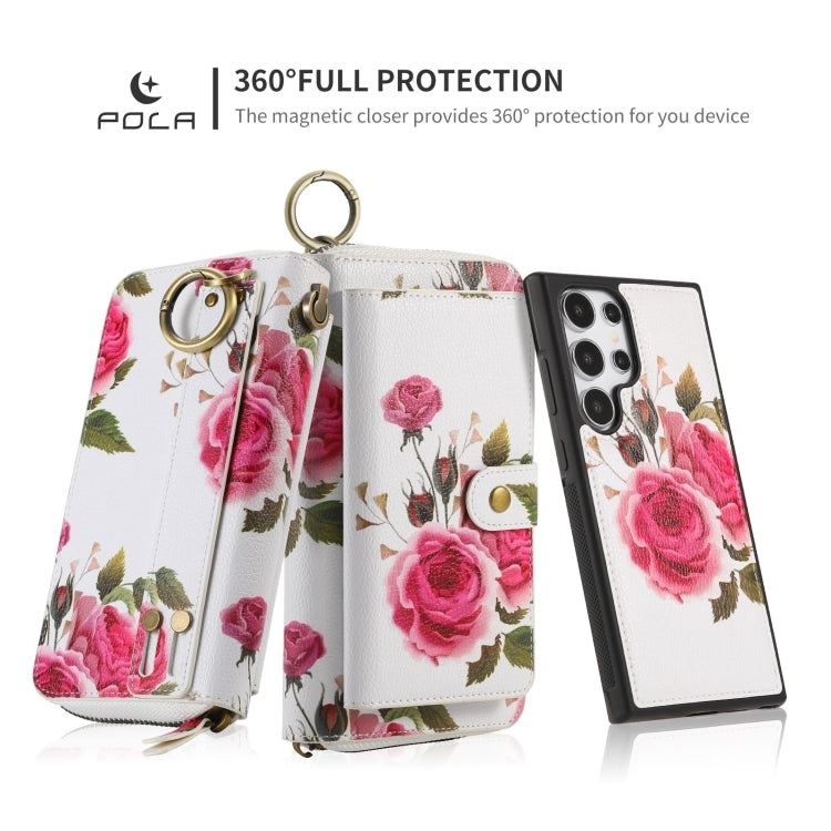 For Samsung Galaxy S24 5G POLA Flower Multi-functional Zipper Wallet Leather Phone Case(Beige) - Galaxy S24 5G Cases by PMC Jewellery | Online Shopping South Africa | PMC Jewellery | Buy Now Pay Later Mobicred