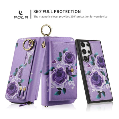 For Samsung Galaxy S24+ 5G POLA Flower Multi-functional Zipper Wallet Leather Phone Case(Purple) - Galaxy S24+ 5G Cases by PMC Jewellery | Online Shopping South Africa | PMC Jewellery | Buy Now Pay Later Mobicred