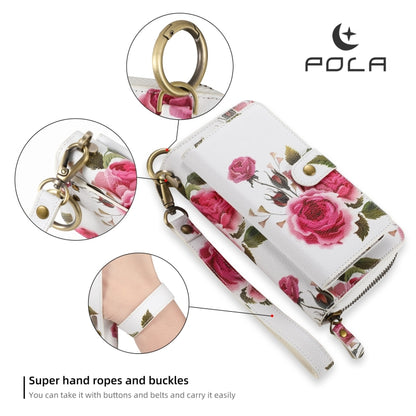 For Samsung Galaxy S24+ 5G POLA Flower Multi-functional Zipper Wallet Leather Phone Case(Beige) - Galaxy S24+ 5G Cases by PMC Jewellery | Online Shopping South Africa | PMC Jewellery | Buy Now Pay Later Mobicred