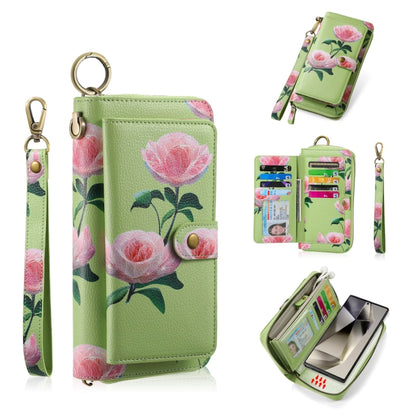 For Samsung Galaxy S24 Ultra 5G POLA Flower Multi-functional Zipper Wallet Leather Phone Case(Green) - Galaxy S24 Ultra 5G Cases by PMC Jewellery | Online Shopping South Africa | PMC Jewellery | Buy Now Pay Later Mobicred