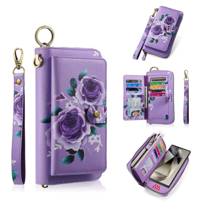 For Samsung Galaxy S24 Ultra 5G POLA Flower Multi-functional Zipper Wallet Leather Phone Case(Purple) - Galaxy S24 Ultra 5G Cases by PMC Jewellery | Online Shopping South Africa | PMC Jewellery | Buy Now Pay Later Mobicred