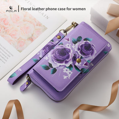 For Samsung Galaxy S24 Ultra 5G POLA Flower Multi-functional Zipper Wallet Leather Phone Case(Purple) - Galaxy S24 Ultra 5G Cases by PMC Jewellery | Online Shopping South Africa | PMC Jewellery | Buy Now Pay Later Mobicred