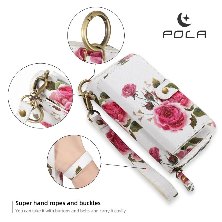 For Samsung Galaxy S24 Ultra 5G POLA Flower Multi-functional Zipper Wallet Leather Phone Case(Beige) - Galaxy S24 Ultra 5G Cases by PMC Jewellery | Online Shopping South Africa | PMC Jewellery | Buy Now Pay Later Mobicred