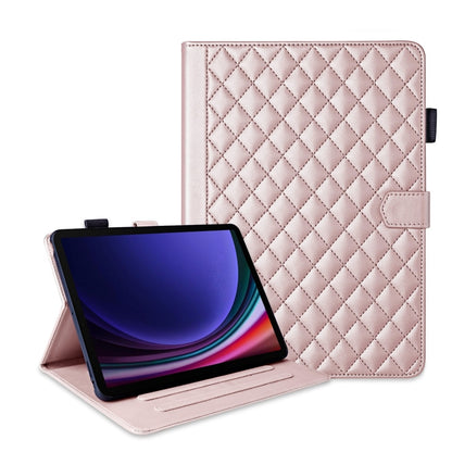 For Samsung Galaxy Tab S9 FE+ / S9+ Rhombus Lattice Leather Tablet Case(Rose Gold) - Galaxy Tab S9 FE+ by PMC Jewellery | Online Shopping South Africa | PMC Jewellery | Buy Now Pay Later Mobicred