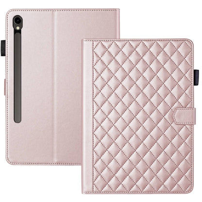 For Samsung Galaxy Tab S9 FE / S9 Rhombus Lattice Leather Tablet Case(Rose Gold) - Galaxy Tab S9 FE by PMC Jewellery | Online Shopping South Africa | PMC Jewellery | Buy Now Pay Later Mobicred