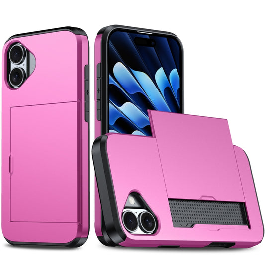 For iPhone 16 Shockproof Armor Phone Case with Card Slot(Rose Red) - iPhone 16 Cases by PMC Jewellery | Online Shopping South Africa | PMC Jewellery | Buy Now Pay Later Mobicred