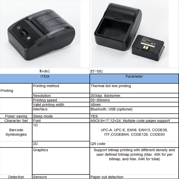 BT-581 58mm USB-C/Type-C + Bluetooth Portable Thermal Printer(EU Plug) - Printer by PMC TechLife | Online Shopping South Africa | PMC TechLife | Buy Now Pay Later Mobicred