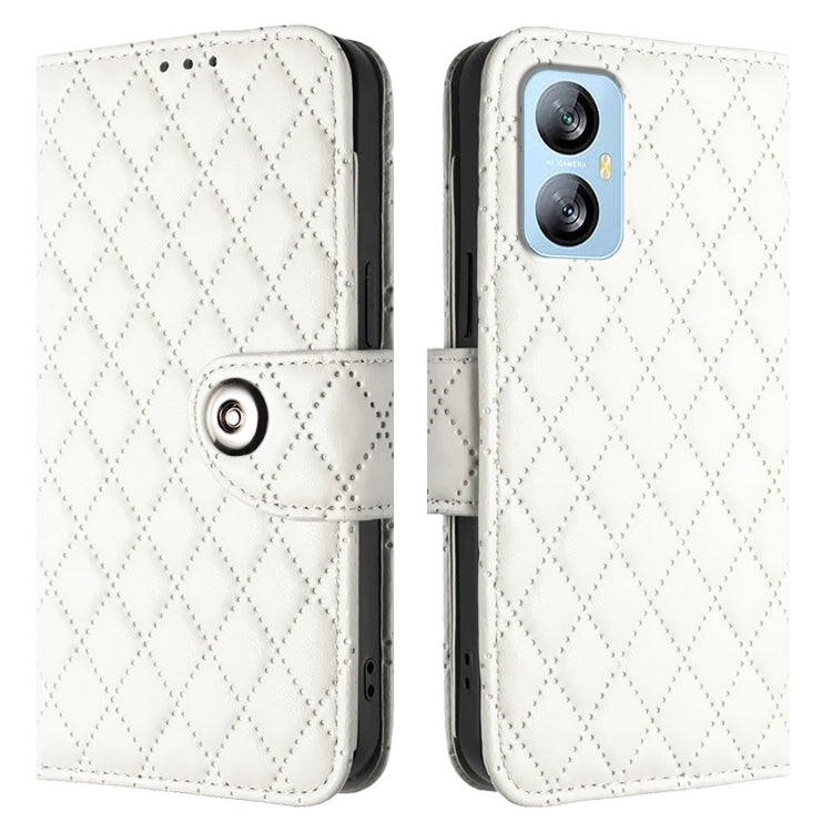 For Blackview A52 Rhombic Texture Flip Leather Phone Case with Lanyard(White) - More Brand by PMC Jewellery | Online Shopping South Africa | PMC Jewellery | Buy Now Pay Later Mobicred