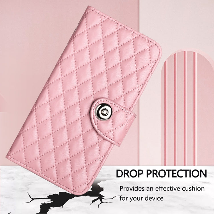 For Blackview A53 Rhombic Texture Flip Leather Phone Case with Lanyard(Pink) - More Brand by PMC TechLife | Online Shopping South Africa | PMC TechLife | Buy Now Pay Later Mobicred