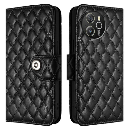 For Blackview Shark 8 Rhombic Texture Flip Leather Phone Case with Lanyard(Black) - More Brand by PMC Jewellery | Online Shopping South Africa | PMC Jewellery | Buy Now Pay Later Mobicred