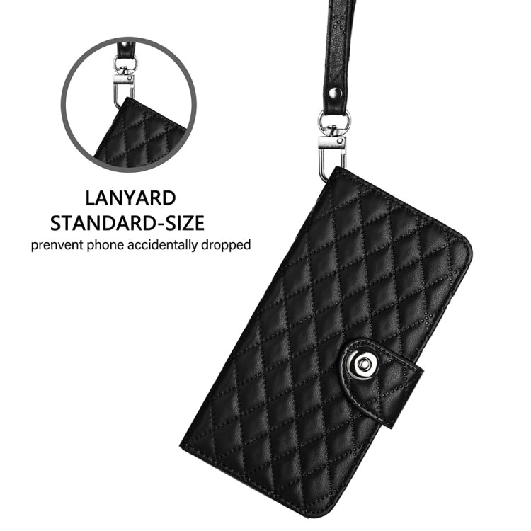 For Blackview Shark 8 Rhombic Texture Flip Leather Phone Case with Lanyard(Black) - More Brand by PMC Jewellery | Online Shopping South Africa | PMC Jewellery | Buy Now Pay Later Mobicred