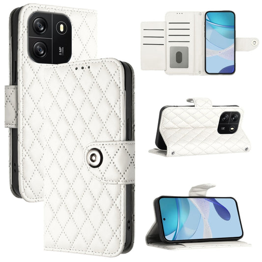 For Blackview Wave 6C Rhombic Texture Flip Leather Phone Case with Lanyard(White) - More Brand by PMC Jewellery | Online Shopping South Africa | PMC Jewellery | Buy Now Pay Later Mobicred