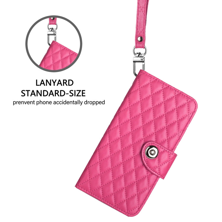 For Ulefone Note 14 Rhombic Texture Flip Leather Phone Case with Lanyard(Rose Red) - Ulefone Cases by PMC Jewellery | Online Shopping South Africa | PMC Jewellery | Buy Now Pay Later Mobicred