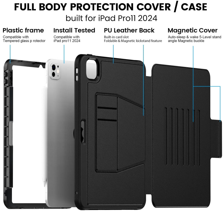 For iPad Pro 11 2024 Smart B Magnetic Holder Leather Tablet Case(Black) - iPad Pro 11 2024 Cases by PMC TechLife | Online Shopping South Africa | PMC TechLife | Buy Now Pay Later Mobicred