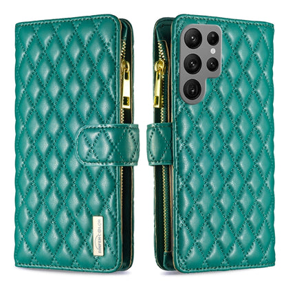 For Samsung Galaxy S25 Ultra 5G Diamond Lattice Zipper Wallet Leather Flip Phone Case(Green) - Galaxy S25 Ultra 5G Cases by PMC Jewellery | Online Shopping South Africa | PMC Jewellery | Buy Now Pay Later Mobicred