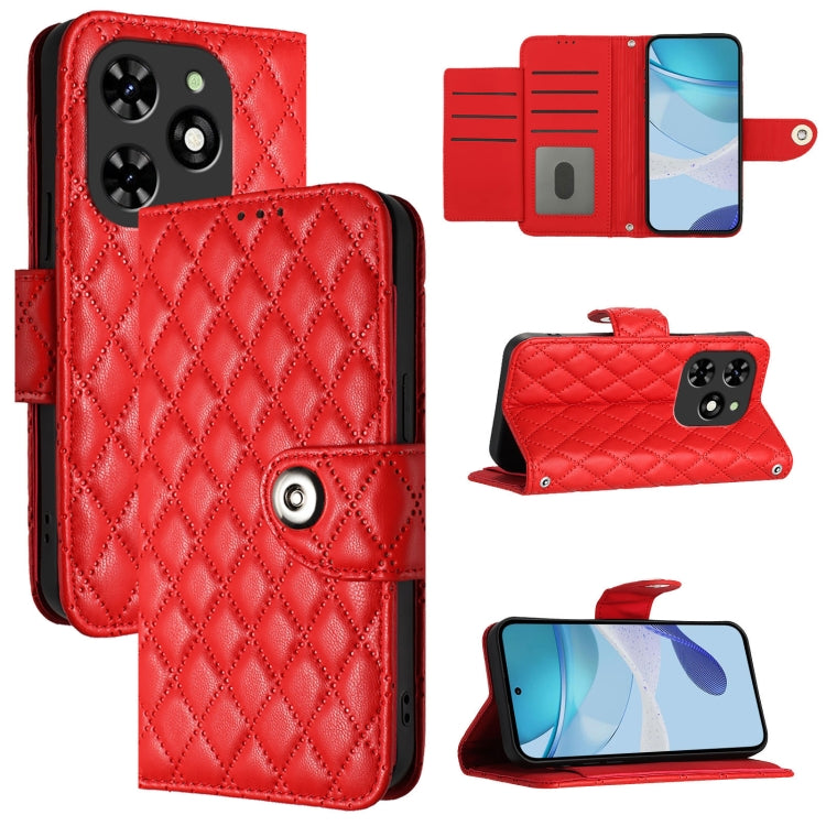 For Tecno Spark GO 2024 / Spark 20C Rhombic Texture Flip Leather Phone Case with Lanyard(Red) - Tecno Cases by PMC Jewellery | Online Shopping South Africa | PMC Jewellery | Buy Now Pay Later Mobicred