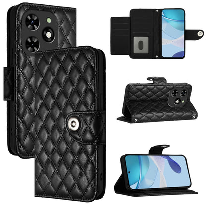 For Tecno Spark GO 2024 / Spark 20C Rhombic Texture Flip Leather Phone Case with Lanyard(Black) - Tecno Cases by PMC Jewellery | Online Shopping South Africa | PMC Jewellery | Buy Now Pay Later Mobicred