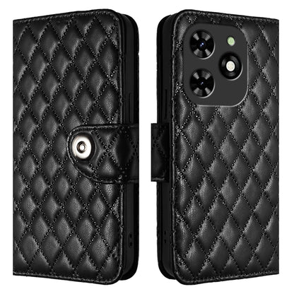 For Tecno Spark GO 2024 / Spark 20C Rhombic Texture Flip Leather Phone Case with Lanyard(Black) - Tecno Cases by PMC Jewellery | Online Shopping South Africa | PMC Jewellery | Buy Now Pay Later Mobicred