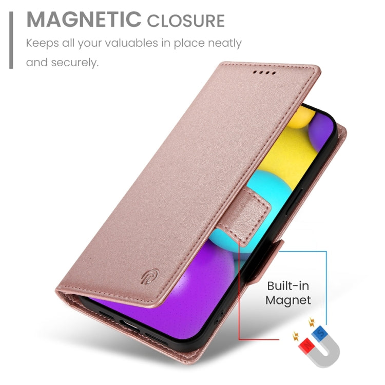 For iPhone 16 Side Buckle Magnetic Frosted Leather Phone Case(Rose Gold) - iPhone 16 Cases by PMC Jewellery | Online Shopping South Africa | PMC Jewellery | Buy Now Pay Later Mobicred