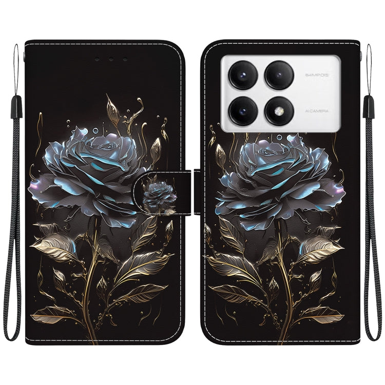 For Xiaomi Redmi K70 Pro / K70 Crystal Texture Colored Drawing Leather Phone Case(Black Rose) - K70 Cases by PMC Jewellery | Online Shopping South Africa | PMC Jewellery | Buy Now Pay Later Mobicred