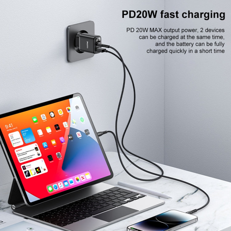 Yesido YC68 20W USB-C / Type-C + USB Digital Display Charger, Specification:EU Plug(Black) - free shipping - PMC TechLife - Order now!