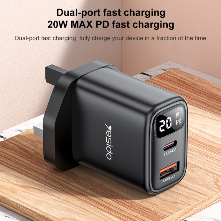 Yesido YC87 PD 20W USB-C / Type-C + USB Digital Display Charger, Specification:UK Plug(Black) - USB Charger by Yesido | Online Shopping South Africa | PMC TechLife | Buy Now Pay Later Mobicred