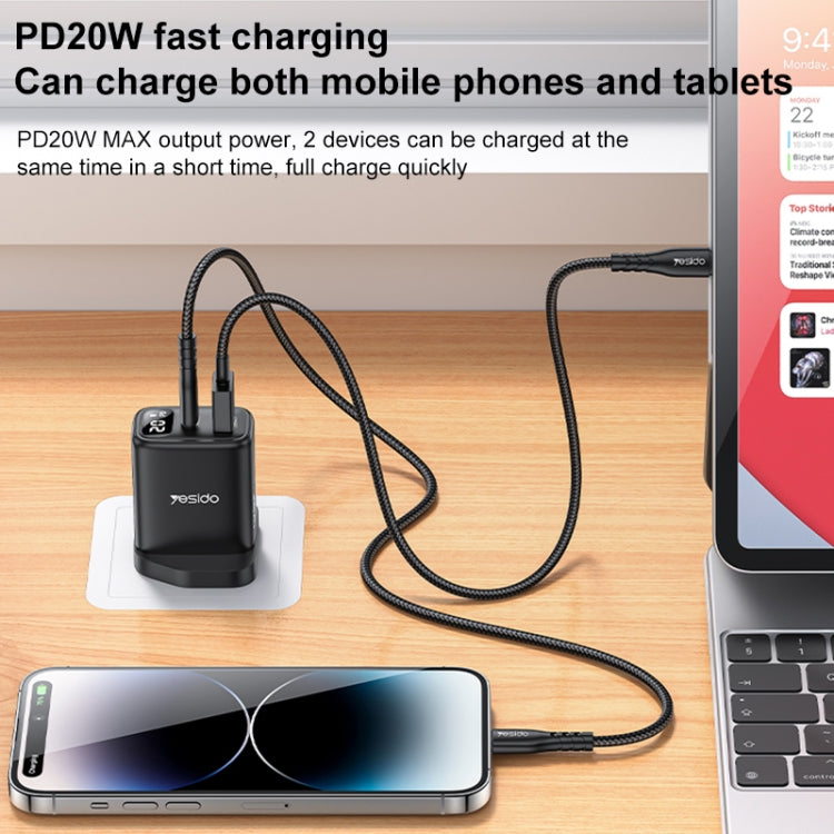 Yesido YC87 PD 20W USB-C / Type-C + USB Digital Display Charger, Specification:UK Plug(Black) - USB Charger by Yesido | Online Shopping South Africa | PMC TechLife | Buy Now Pay Later Mobicred