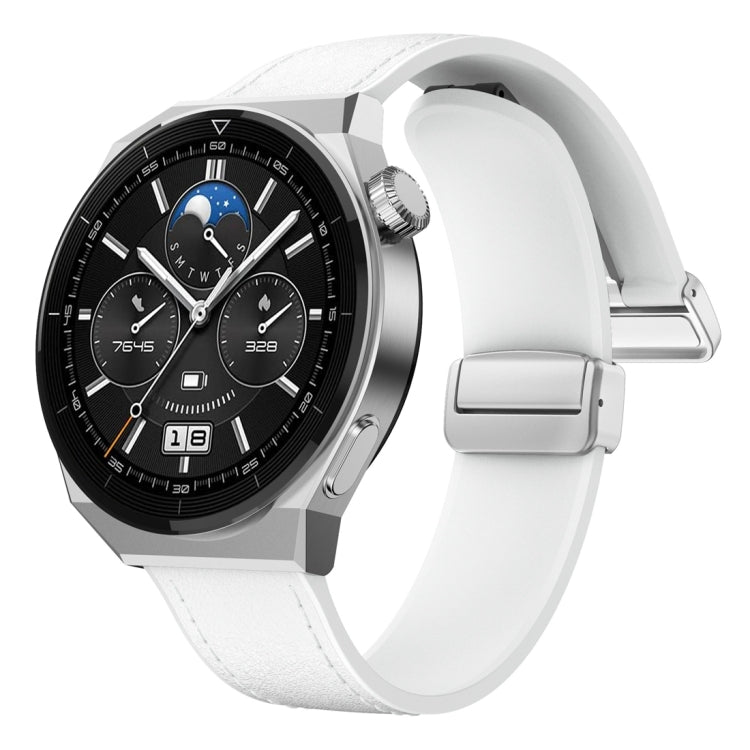 22mm Magnetic Silver Buckle Silicone Leather Watch Band(White) - free shipping - PMC TechLife - Order now!