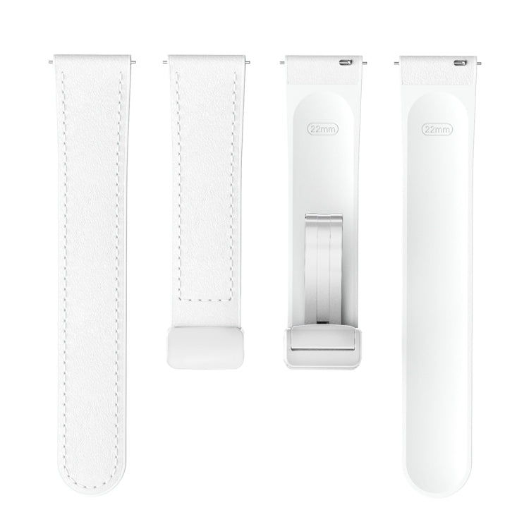 22mm Magnetic Silver Buckle Silicone Leather Watch Band(White) - free shipping - PMC TechLife - Order now!