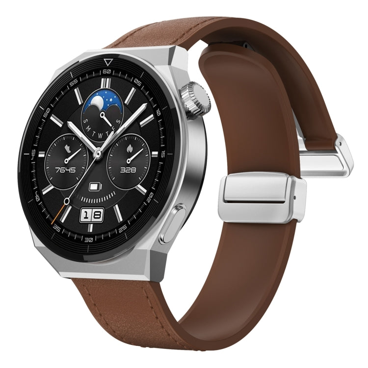 22mm Magnetic Silver Buckle Silicone Leather Watch Band(Dark Brown) - free shipping - PMC TechLife - Order now!