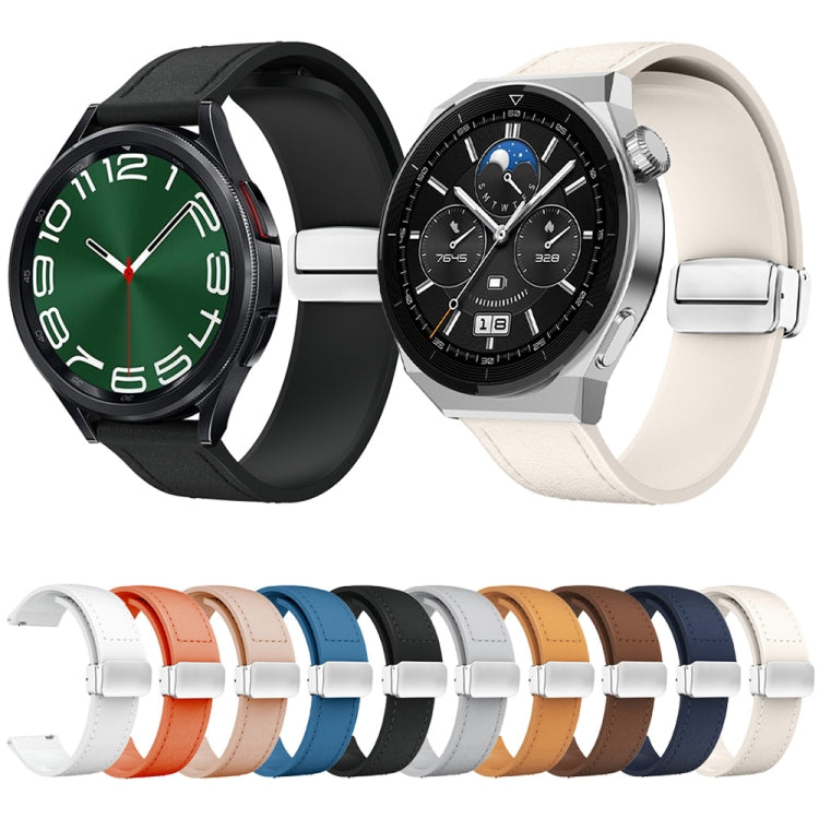 22mm Magnetic Silver Buckle Silicone Leather Watch Band(Dark Brown) - free shipping - PMC TechLife - Order now!