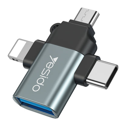 Yesido GS15 3 in 1 USB to USB-C / Type C + Micro USB + 8 Pin OTG Adapter(Black) - Converter & Adapter by Yesido | Online Shopping South Africa | PMC Jewellery | Buy Now Pay Later Mobicred