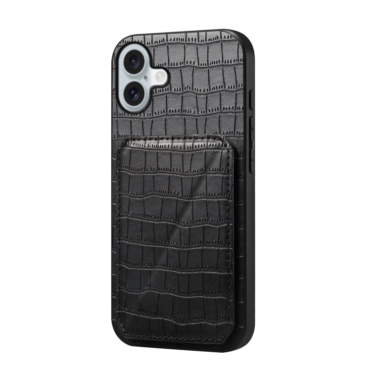 For iPhone 16 Imitation Crocodile Leather Back Phone Case with Holder(Black) - iPhone 16 Cases by PMC TechLife | Online Shopping South Africa | PMC TechLife | Buy Now Pay Later Mobicred