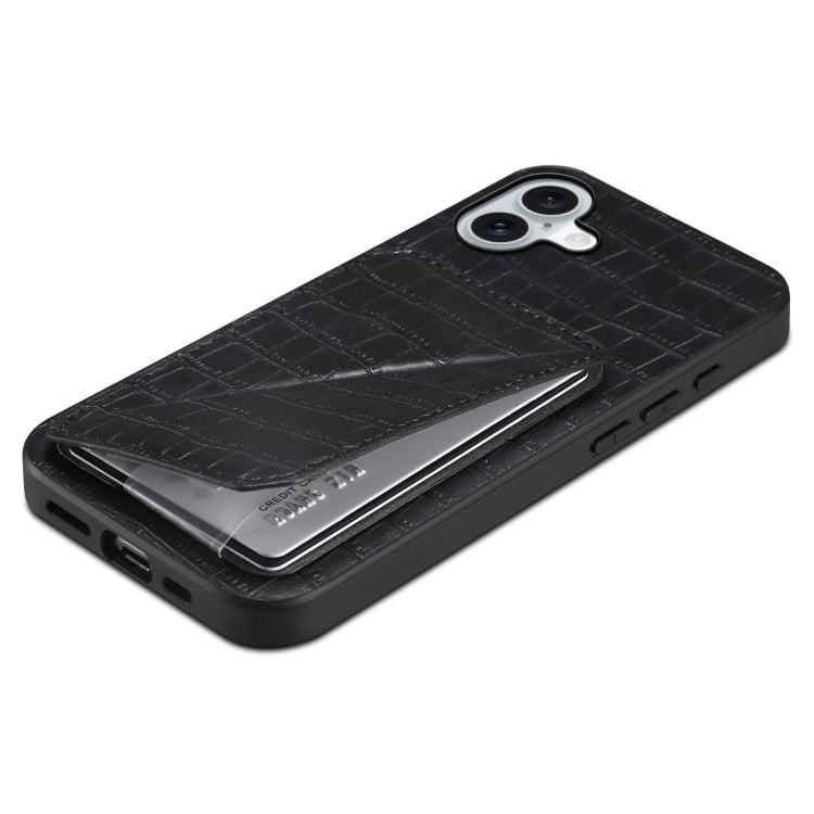 For iPhone 16 Imitation Crocodile Leather Back Phone Case with Holder(Black) - iPhone 16 Cases by PMC TechLife | Online Shopping South Africa | PMC TechLife | Buy Now Pay Later Mobicred