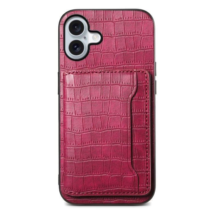 For iPhone 16 Crocodile Texture Card Bag Design Full Coverage Phone Case(Red) - iPhone 16 Cases by PMC TechLife | Online Shopping South Africa | PMC TechLife | Buy Now Pay Later Mobicred
