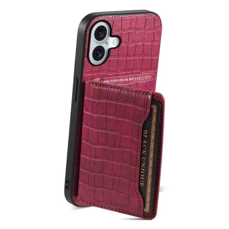 For iPhone 16 Crocodile Texture Card Bag Design Full Coverage Phone Case(Red) - iPhone 16 Cases by PMC TechLife | Online Shopping South Africa | PMC TechLife | Buy Now Pay Later Mobicred